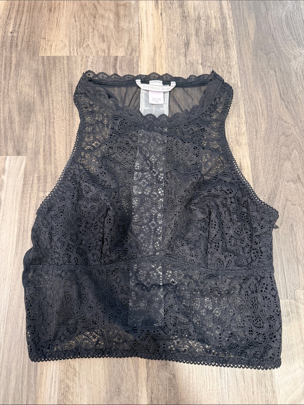 Victoria's Secret Black Lace High-Neck Cropped Lingerie Top